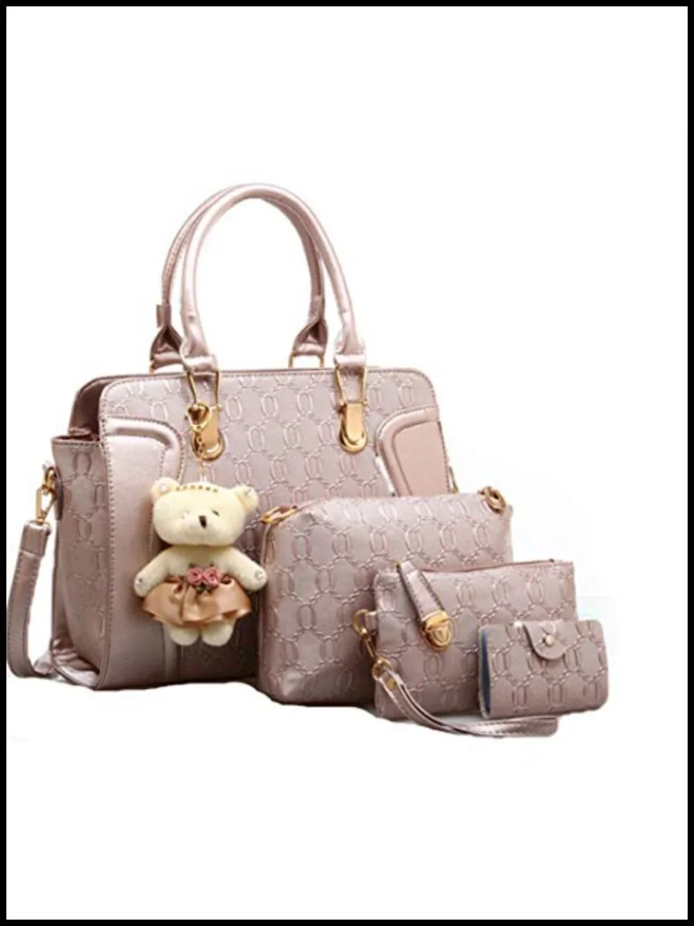 4-Piece Handbag Set PU Leather Tote Shoulder Crossbody Wallet Card Holders